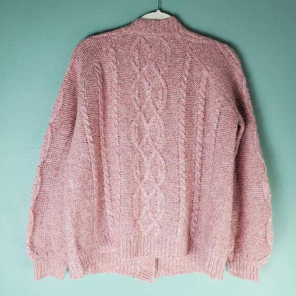 Cabi Pink Confection Cardigan Cable Knit Balloon Sleeve Sweater Size Medium - Picture 2 of 7